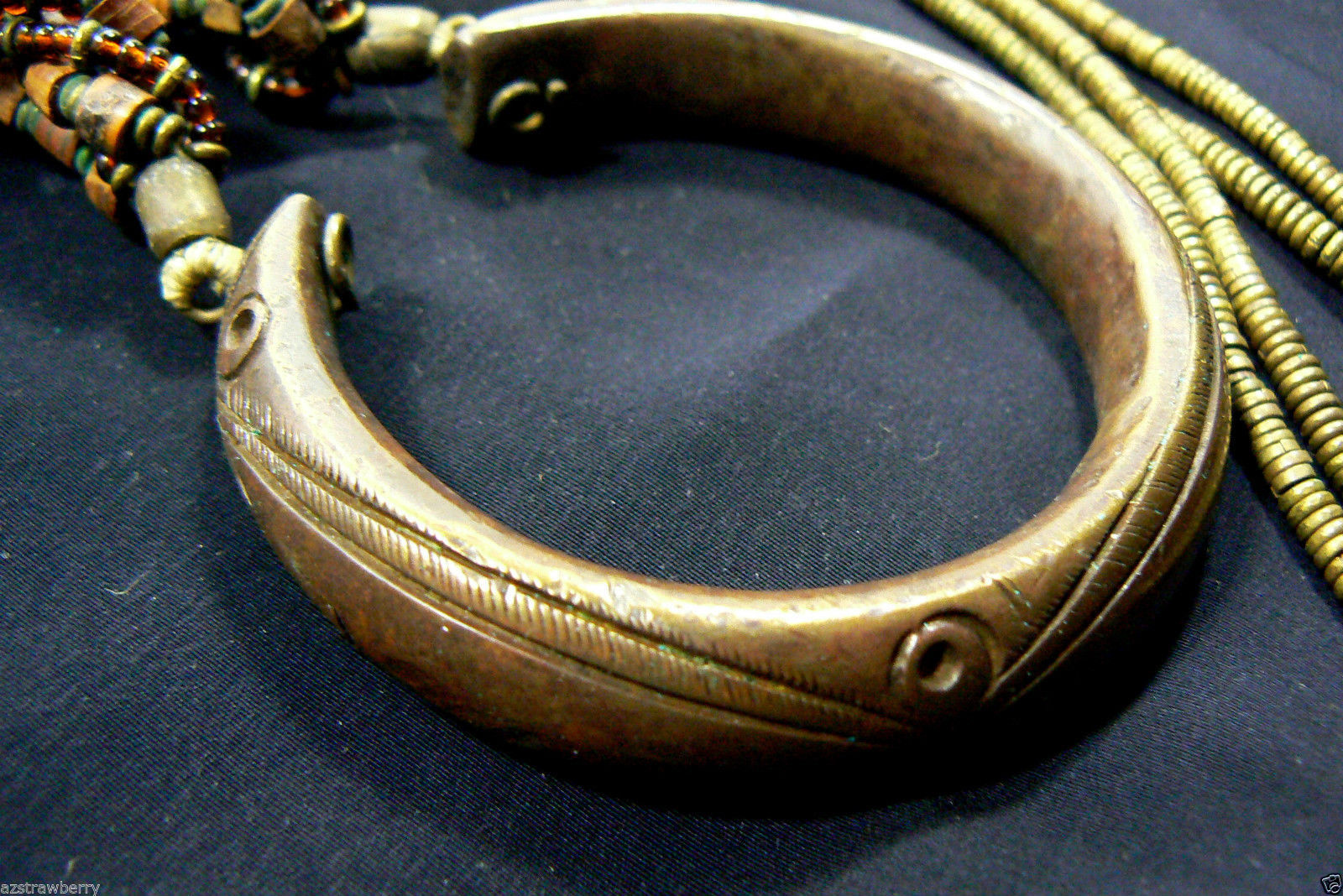 Vintage African hand crafted Brass Metal pendant multistrand beaded