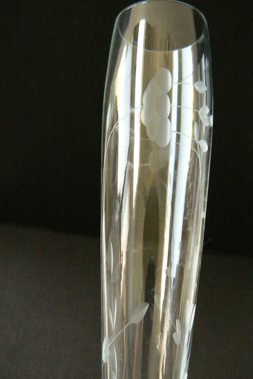 Vintage Crystal Clear Glass Bud Vase Acid Etched Flowers Footed Pottery And Glass