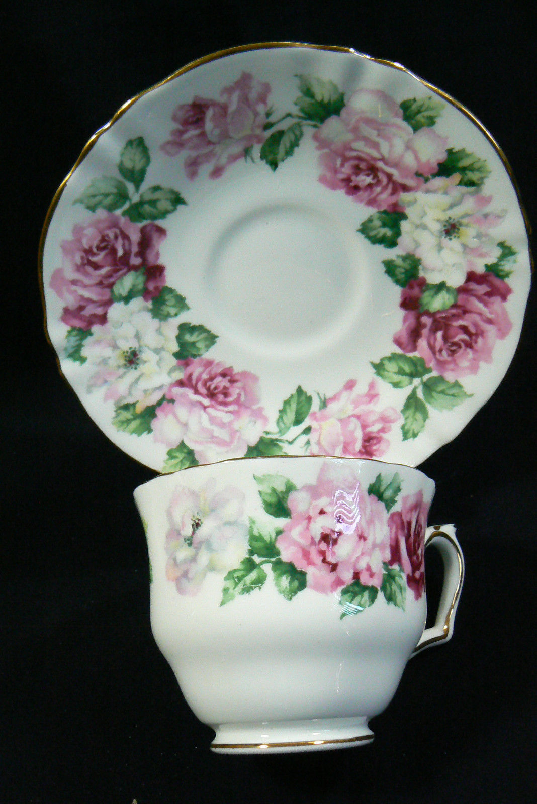 Crown Staffordshire England Bone China Trinity Rose pattern Tea Cup