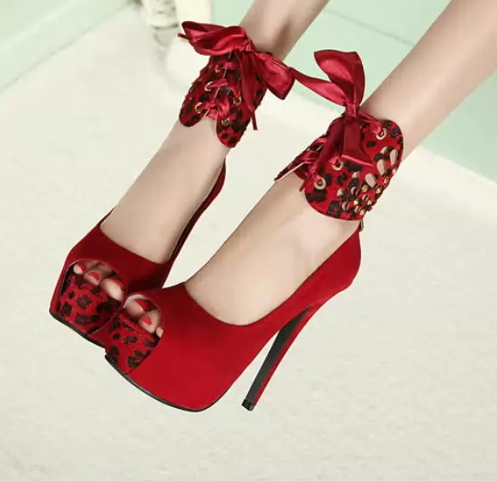 Red Platform Peep -toes Stileeto Heel with Cross Straps SP10466168 ...