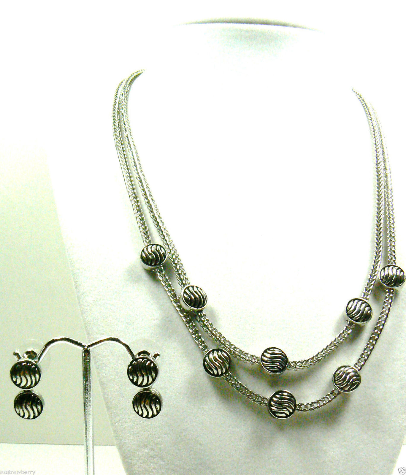 Fashion Silver Tone square Rope two chains Necklace & Earrings Set Jewelry Sets