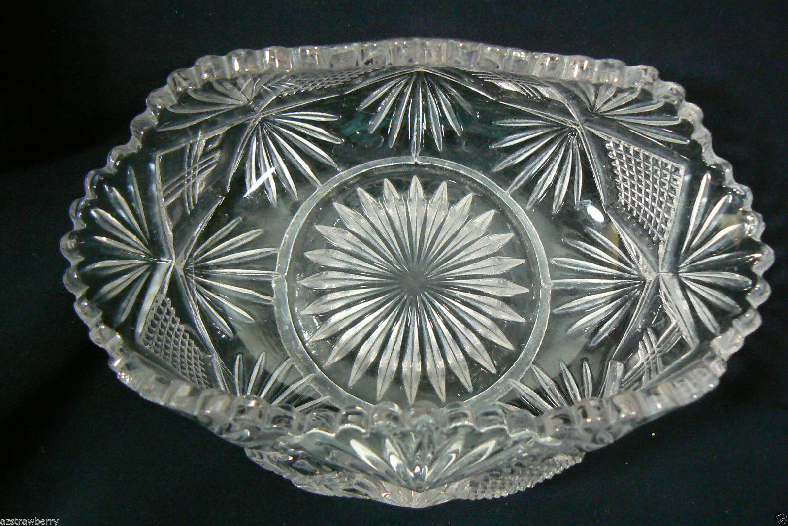 Vintage Clear cut Glass Small dish bowl bent sides Unique! Pottery & Glass