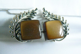 Vintage Coro signed Silver tone metal Brown lucite Thermoset clip on ear... - $24.00