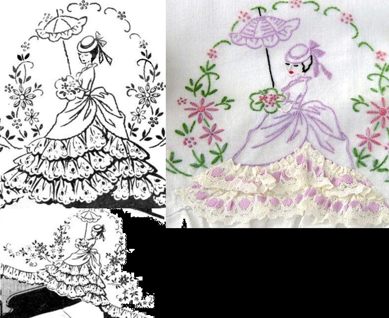 Crinoline Lady pillowcase embroidery pattern V222 Southern Belle