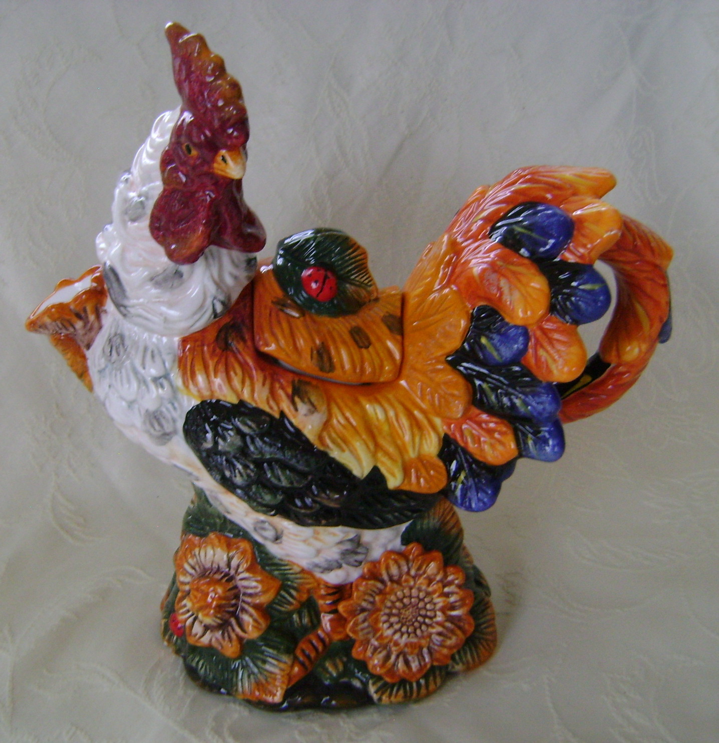Colorful Rooster, Ceramic, Teapot Chickens