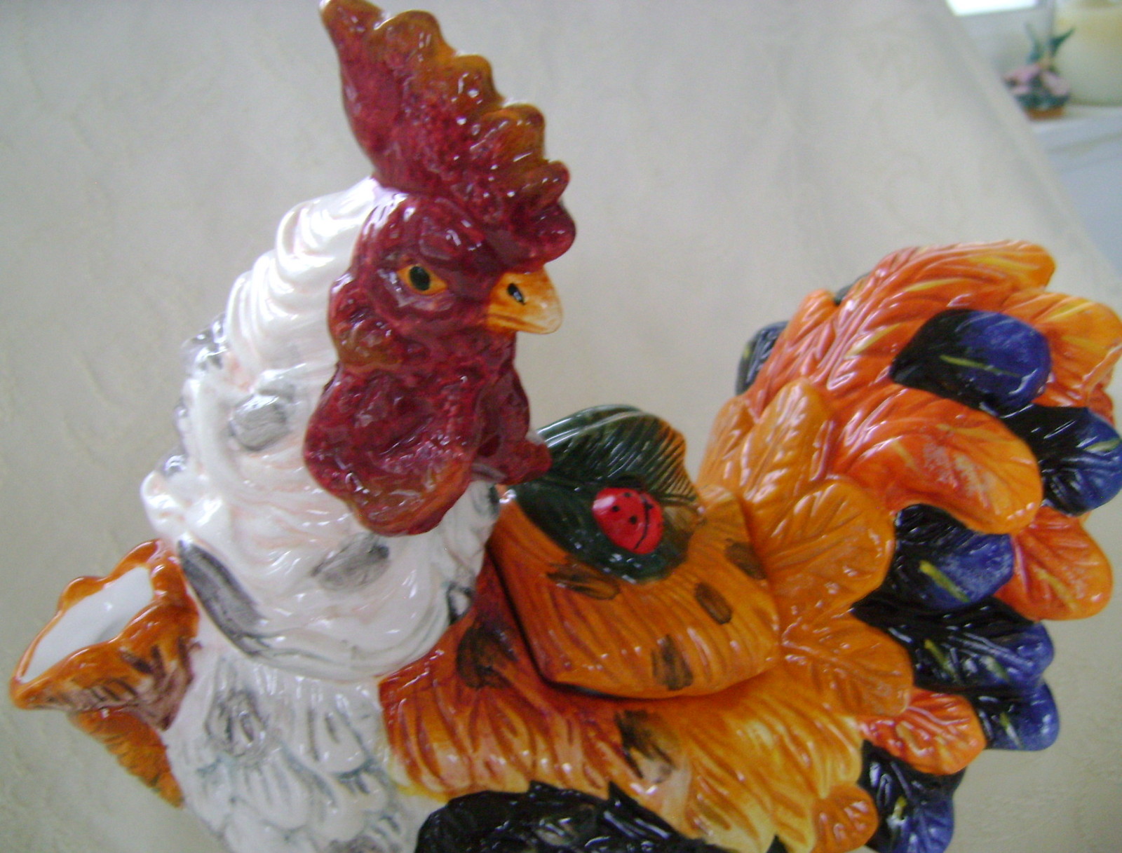 Colorful Rooster, Ceramic, Teapot Chickens