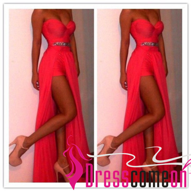 Sexy Slit Prom Dresses With Beaded Waist Long Chiffon Maxi Plus Size Women Dress - Girls' Formal 