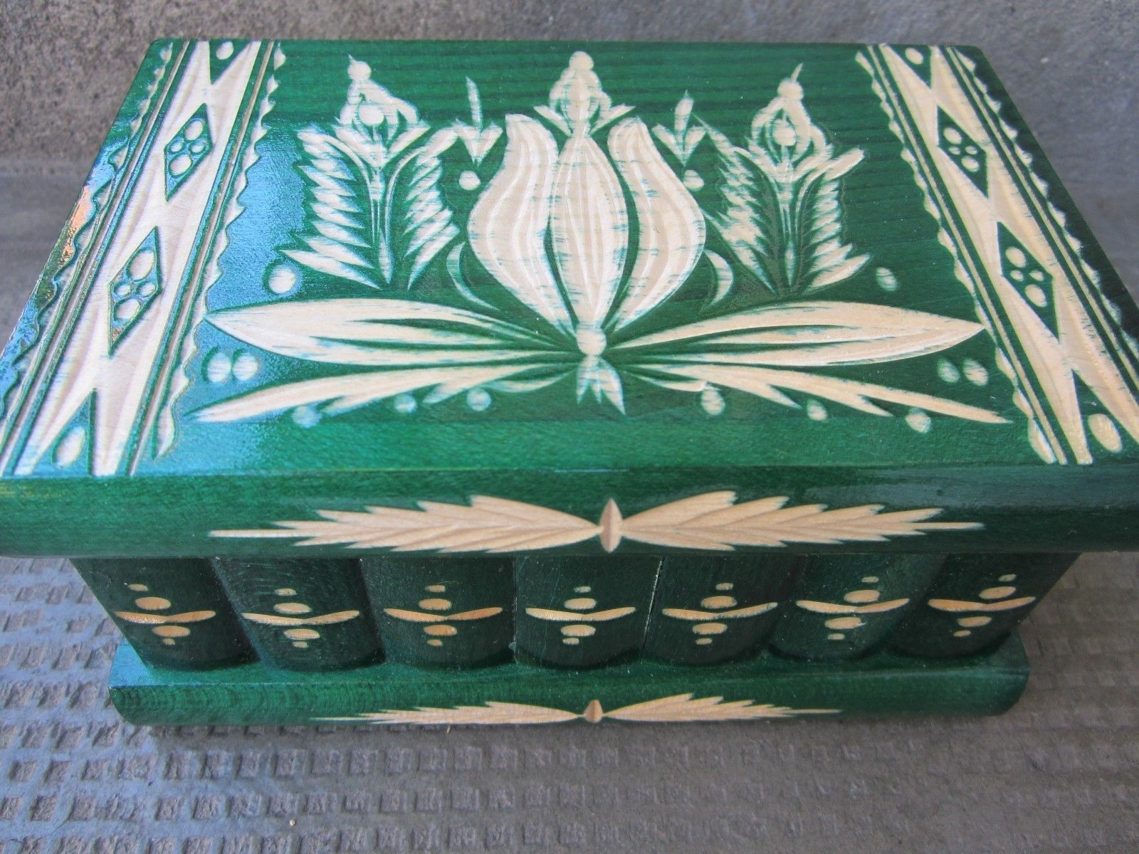 Vintage Hungarian Wooden Puzzle Box Locking Treasure Chest Secret