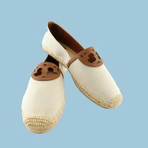 New Tory Burch Size 7.5 Sidney Natural Canvas Logo Espadrilles Flats Shoes - $159.00