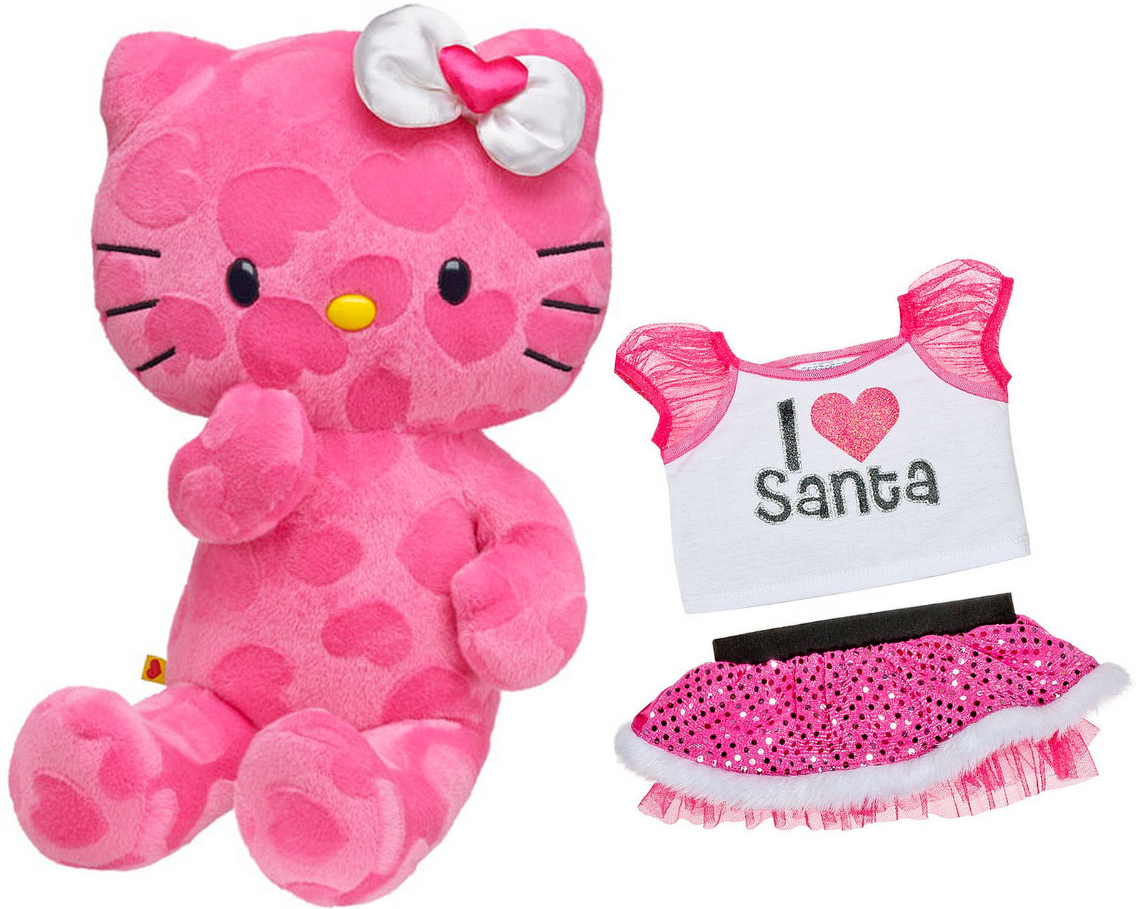 Build a Bear Hello Kitty Pink Hearts I Love Santa Stuffed Plush Toy ...