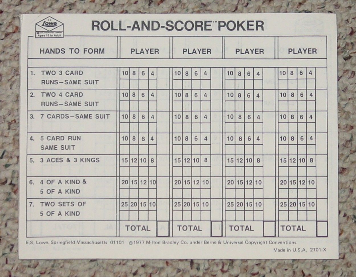 ROLL SCORE POKER DICE GAME 1977 ES LOWE MILTON BRADLEY COMPLETE