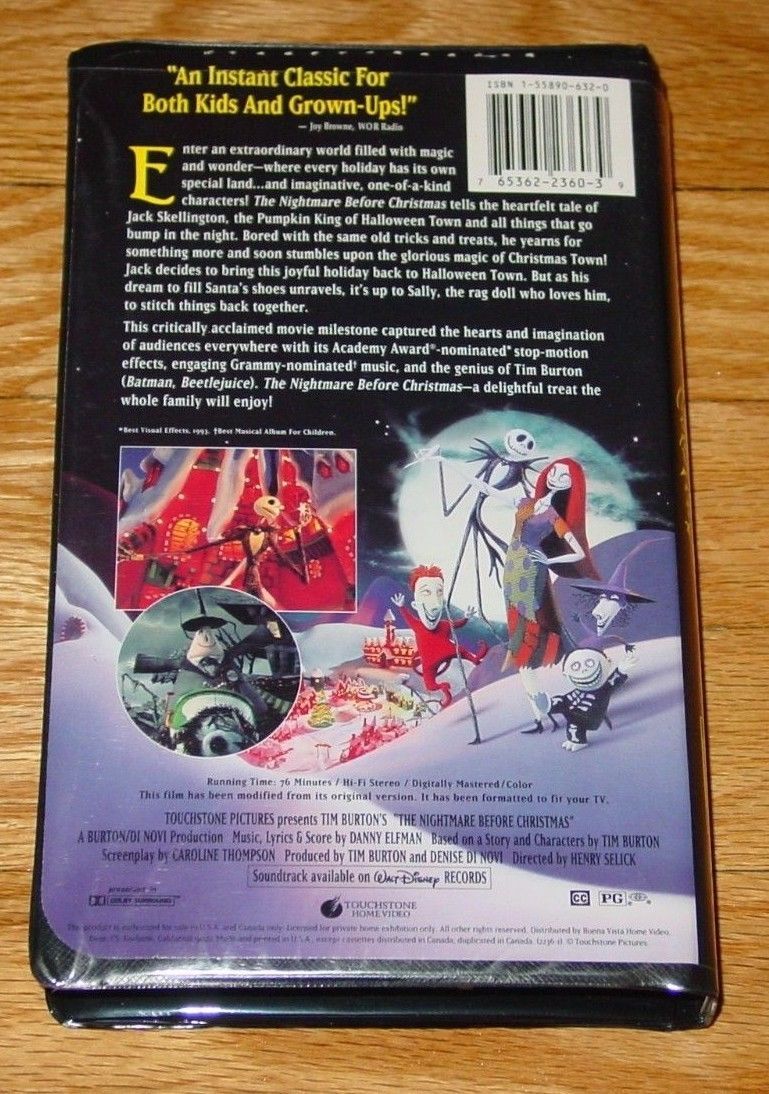 VHS TIM BURTONS NIGHTMARE BEFORE CHRISTMAS MOVIE VIDEO TAPE CLAMSHELL TOUCHSTON VHS Tapes