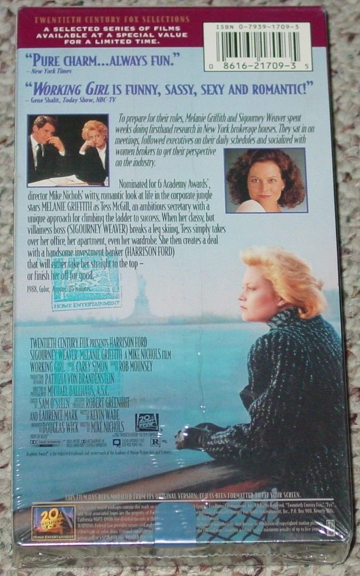 VHS WORKING GIRL VIDEO TAPE HARRISON FORD MELANIE GRIFFITH NEW FACTORY ...