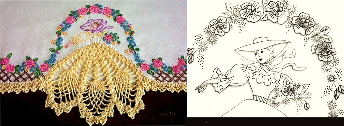 Southern Belle - Crinoline Lady pillowcase crochet embroidery pattern AB7441   - $5.00