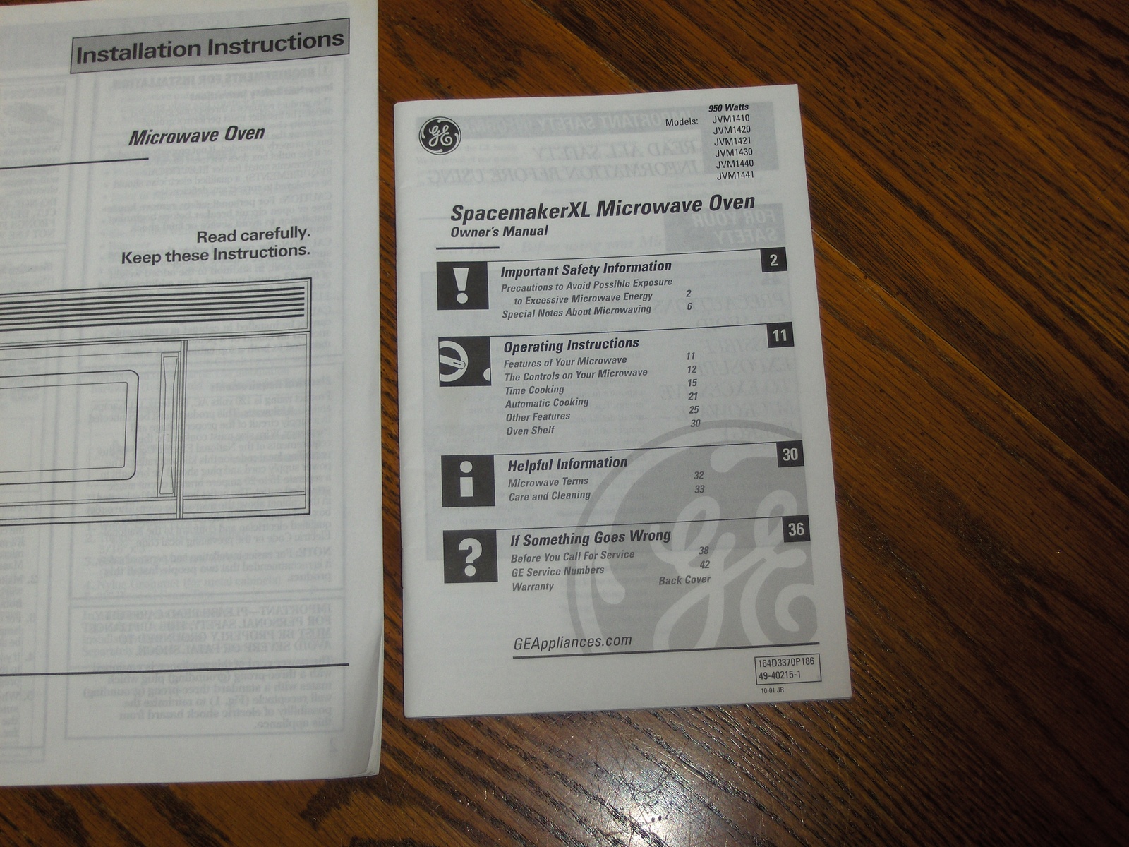 GE Spacemaker XL Microwave Oven Owners Manual JES1231 Installation