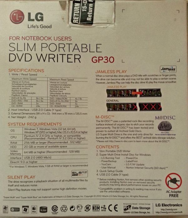 windows 8 lg slim portable dvd writer not recognized