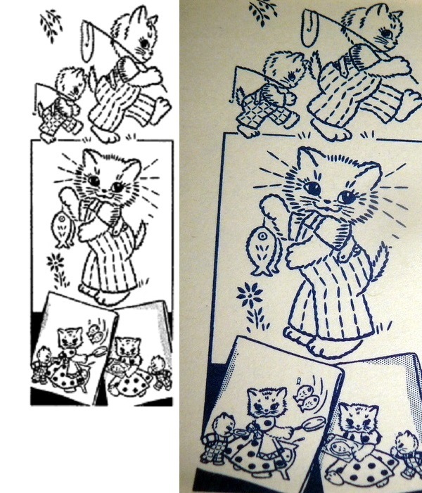 Kitten Fishing Family Towels embroidery pattern lw749  - $5.00