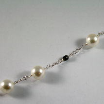 .925 SILVER RHODIUM NECKLACE WITH BLACK ONYX, WHITE SYNTHETIC PEARLS, 28.35 IN image 3