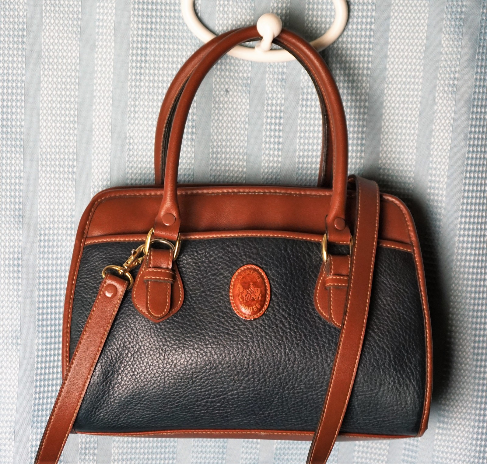 Carriage House All Weather Navy Brown Trim Bag Satchel Shoulder Bag ...