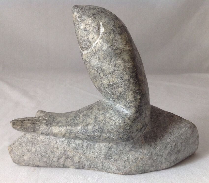 Vintage Inuit Fish Soapstone Carving Sculpture Eskimo Art Canada 1960 6