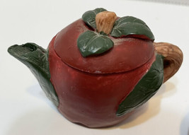 Miniature Resin Apple Tea Set Teapot Creamer Sugar Cups and Saucers Lot 9 - $18.54