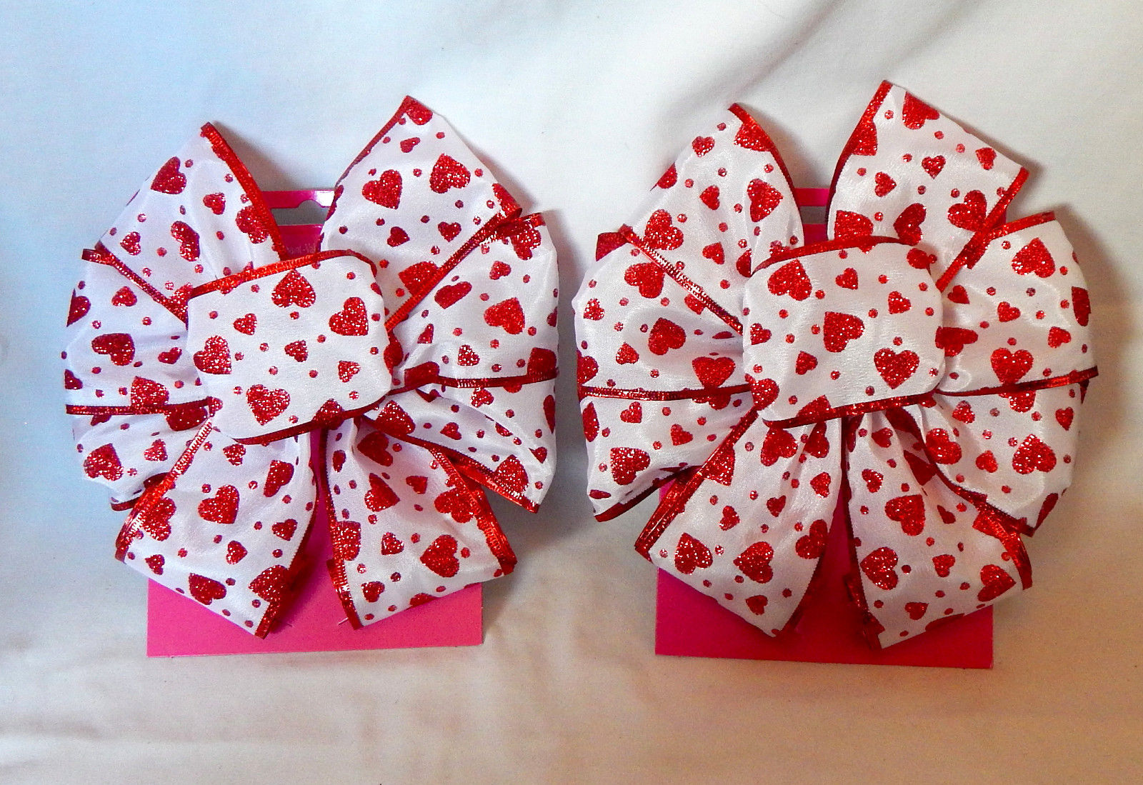 Primary image for Celebrate It Valentine's Day Bows White & Red Glitter Hearts 8" Wide x 16" 23A