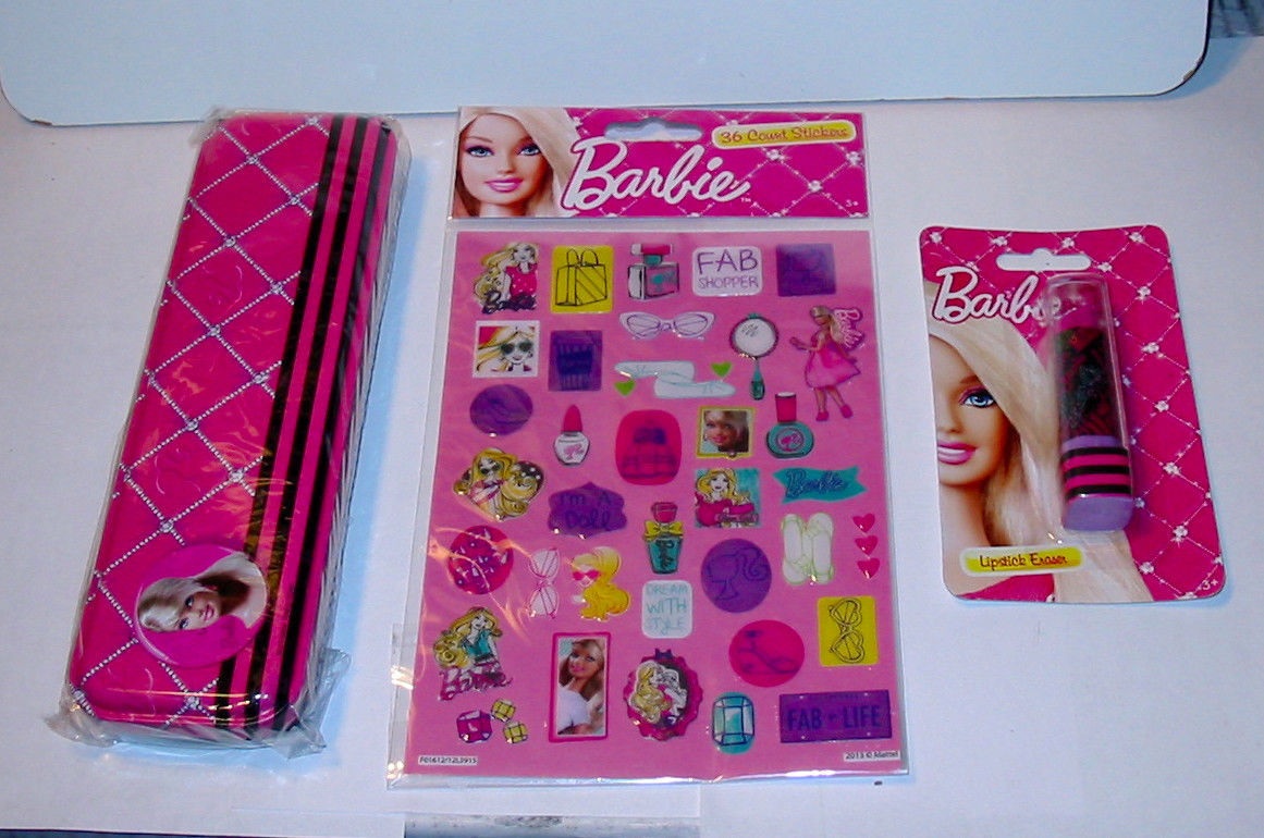 Barbie Lipstick Eraser 36 Stickers Tin and 50 similar items