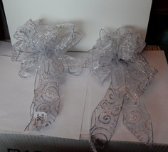  Big Wedding Glitter Bows Michaels Stores 12&quot; by 9&quot; Silver Swirl 2ea 11H - $9.86