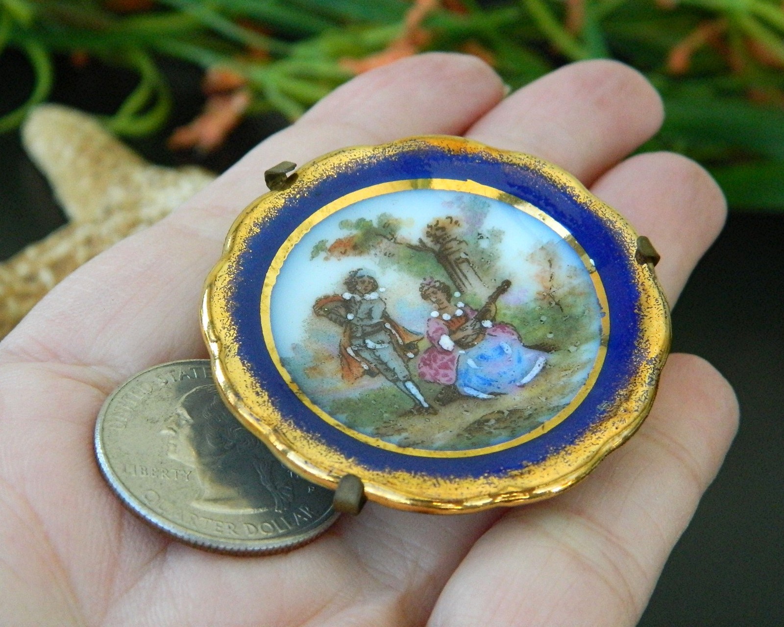 Vintage Limoges Miniature Plate Porcelain Courting Couple Blue France