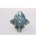 3 small Genuine DIAMONDS in very old STERLING Silver RING - Size 6 - $99.50