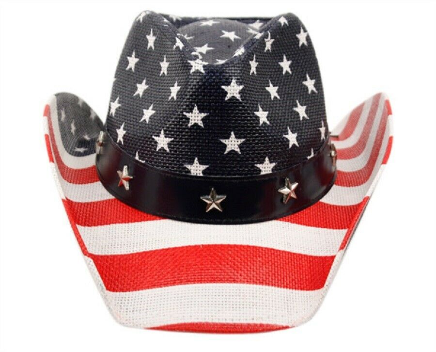 Cowboy American Flag Hat Stars Straw Vintage Studded Western Concert Men's Hat