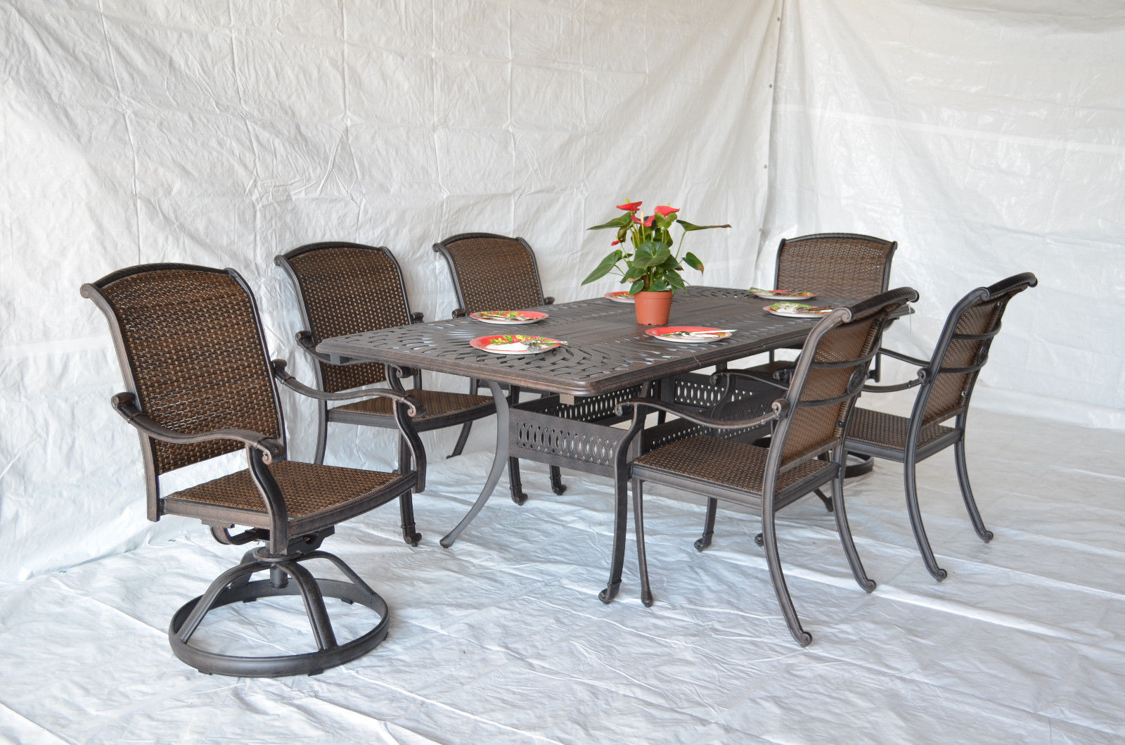 Santa Clara Outdoor Patio Set 7pc Dining Extension Table Cast Aluminum