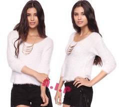 Forever21 Fuzzy Fluffy Furry Cream Crop Pullover Sweater Jumper Soft Kni... - $103.00