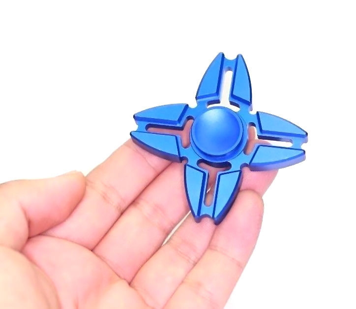 Case + Four Sides Metal Fidget Finger Spinner Blue, Super QUIET Premium