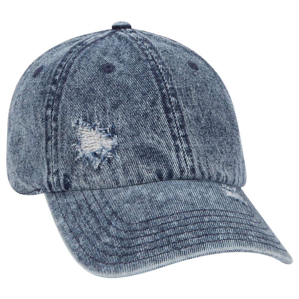 6 Panel Low Profile Snow Washed Distressed Denim Baseball Cap - Hats