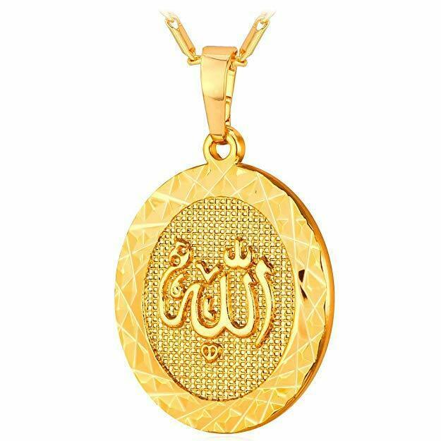 Necklace for man woman Chain Silver Plat Allah Pendant simulated diamond islamic