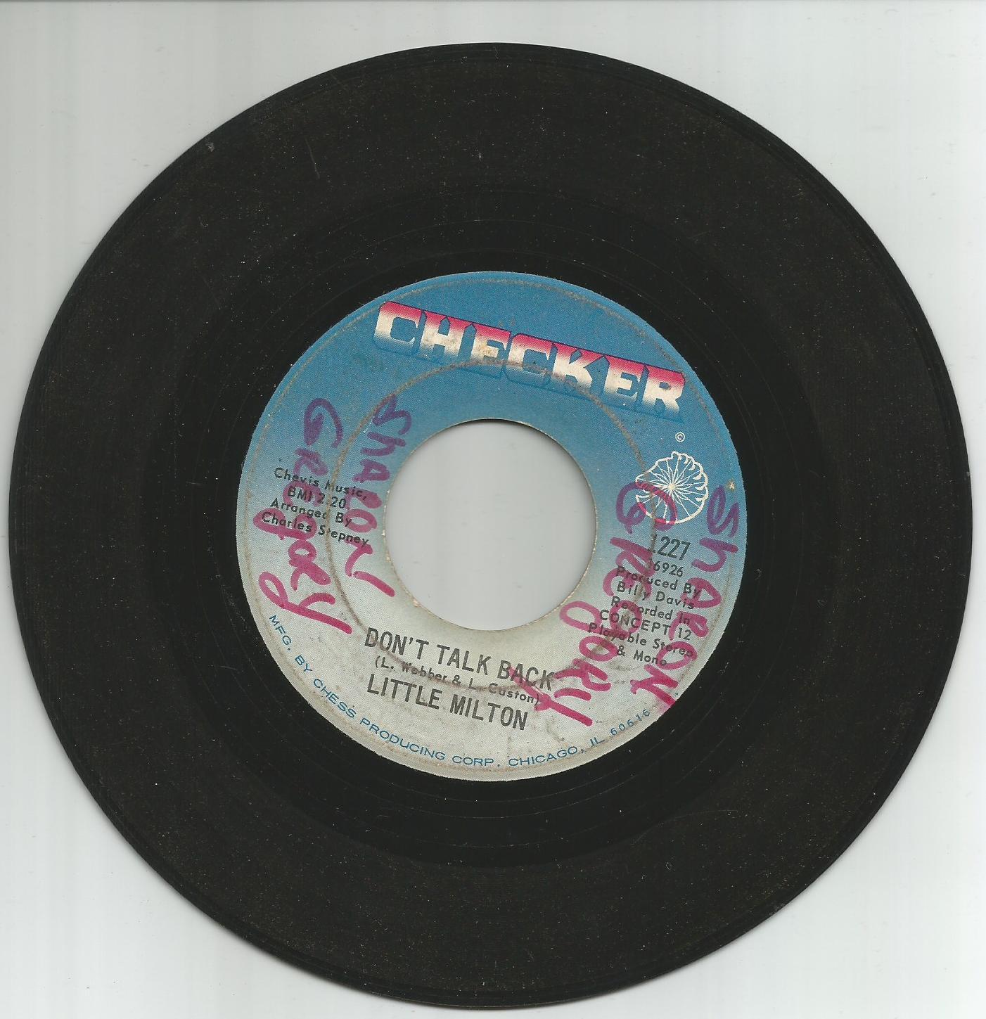 Little Milton 45 rpm Don't Talk Back b/w Baby I Love You Checker #1227 ...