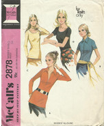 McCall's 2878 Vintage 1971 Retro Blouse Pattern - Knit Only Fabric Tops - Misses - $4.00