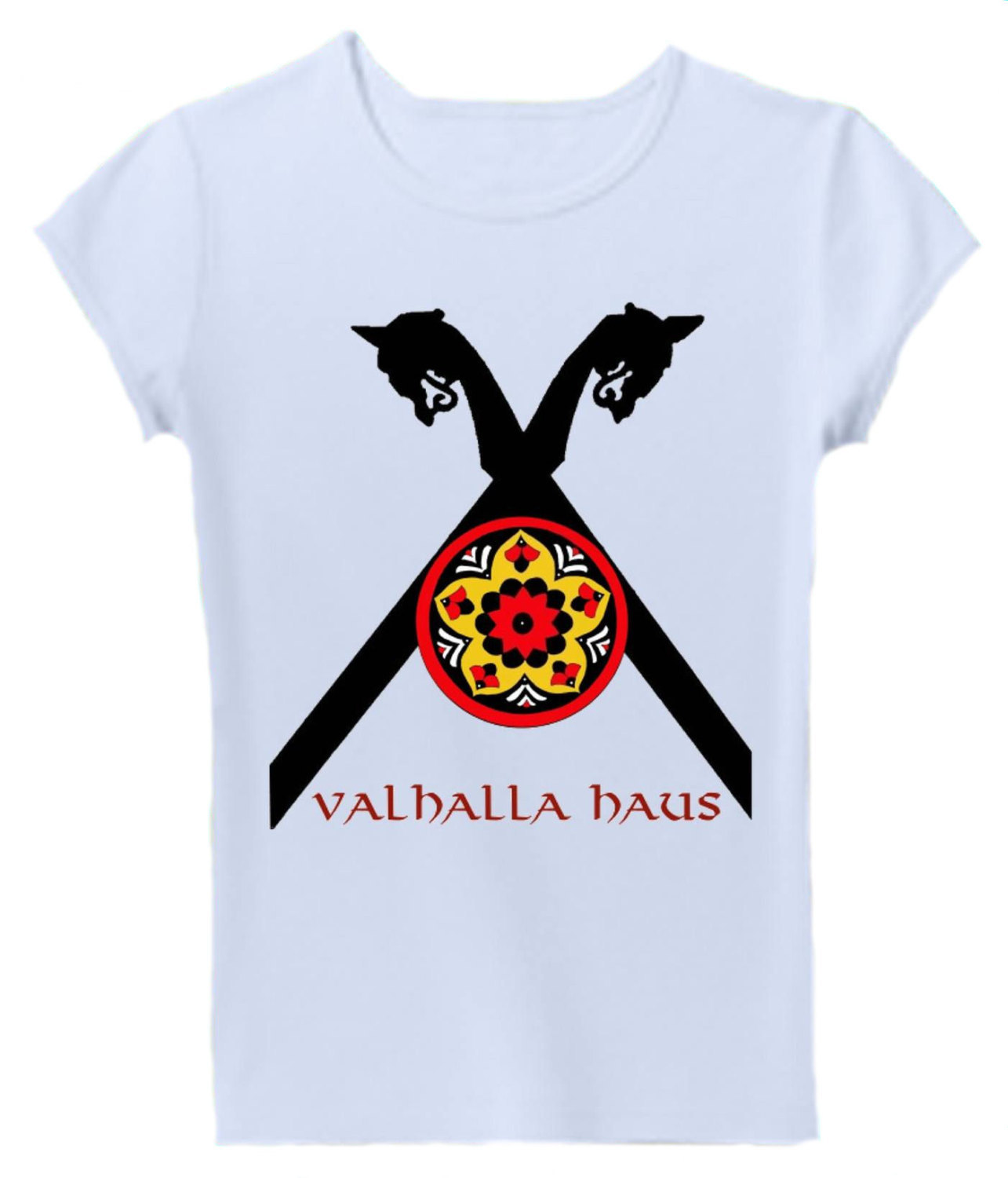 Women's Viking Logo T-Shirt with Large Crossed Dragon & Shield - 100% Soft Cotto