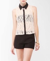 Forever21 Sheer Sleeveless Contrast Trim Collar Formal Lace Shirt Top Pa... - $65.00