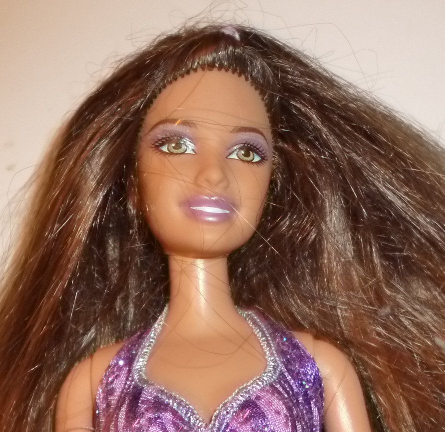 barbie doll with brown hair and blue eyes