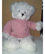 Personalized Custom Embroidered White Bear wearing light pink sweater 14&quot; - $19.95