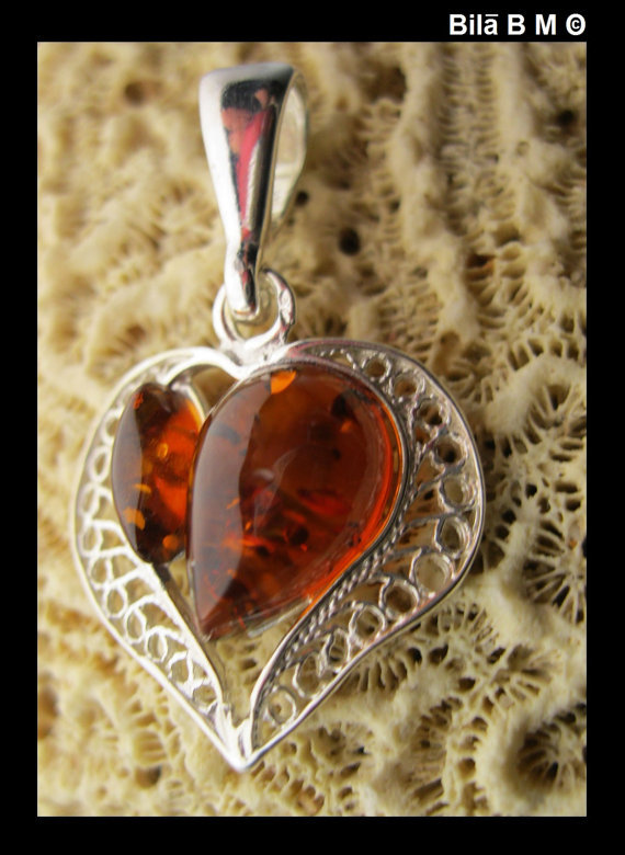 Primary image for Authentic BALTIC AMBER HEART Pendant in STERLING Silver