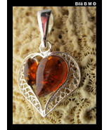 Authentic BALTIC AMBER HEART Pendant in STERLING Silver - $65.00