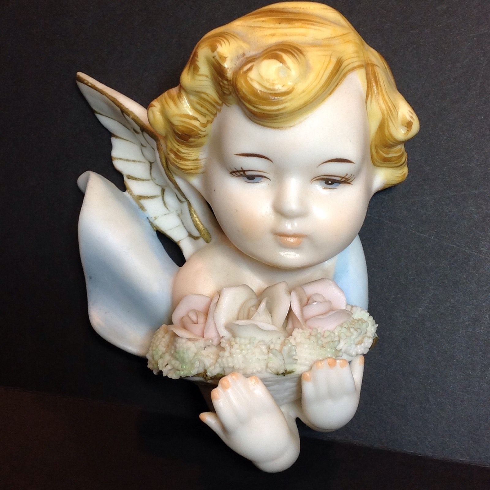 Vtg Norcrest Angel Cherub Baby Wall Hanging Handpaint Porcelain Pink ...