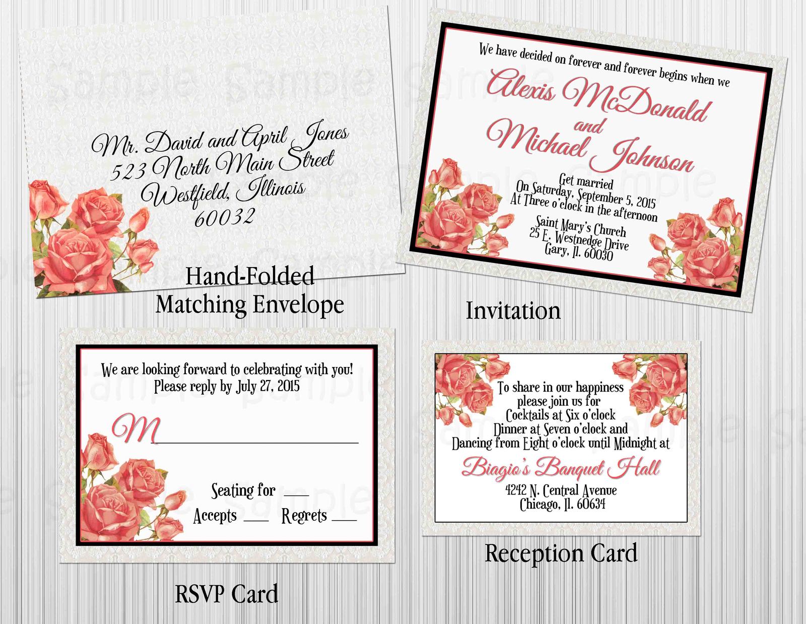 Roses & Lace Wedding invitation Set: RSVP, Reception, Invitation, Envelope