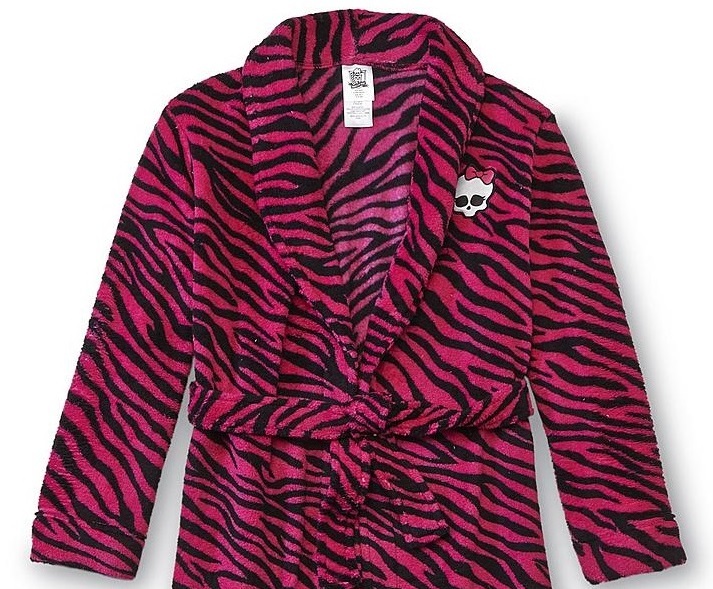MONSTER High Soft Plush Black Pink Zebra ROBE Girl's 7/8 NEW Bath Robe Bathrobe Sleepwear