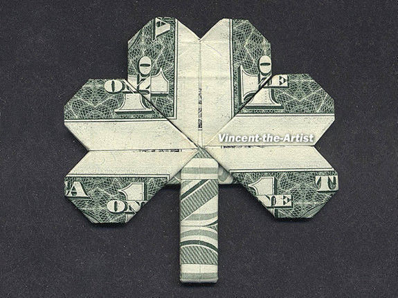 Money Origami SHAMROCK LEAF - Dollar Bill Art - Made with real $1.00 ...