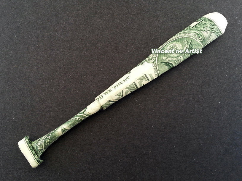 Money Origami BASEBALL BAT Dollar Bill Art Made with 1.00 Bill