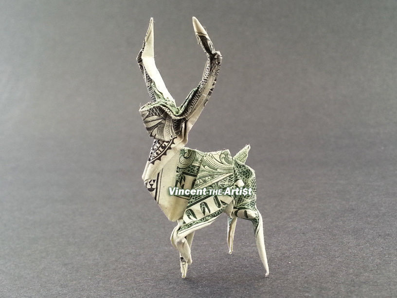 Money Origami DEER Dollar Bill Art Reindeer Buck Stag Elk Origami